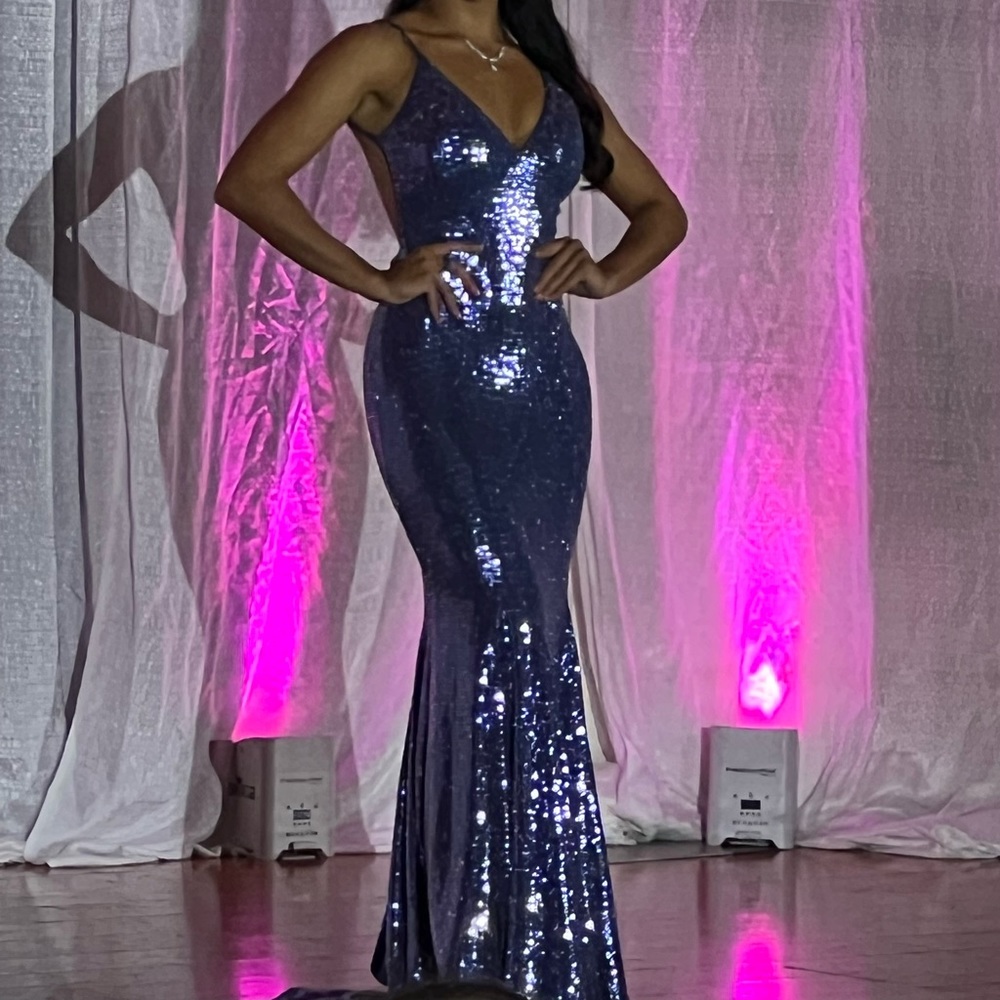 JOVANI blue gown with train
